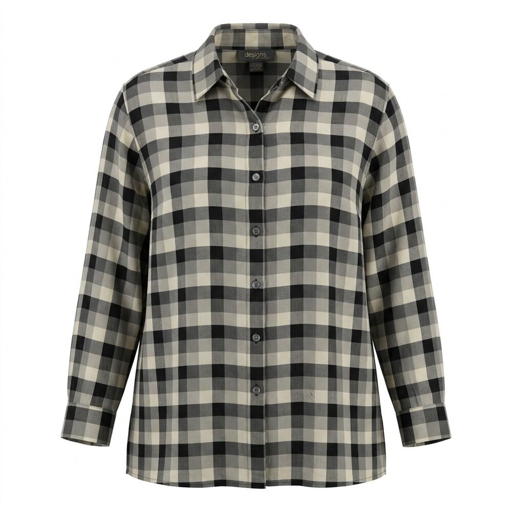Lane Bryant 100% Silk Multicolor Plaid Button-Up Shirt Women Size 18/20